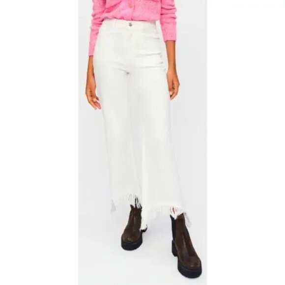 Maje Jeans Straight Leg US 0 White Frayed Hem Size 34/XS NWT 100% Cotton $265 - Picture 2 of 7